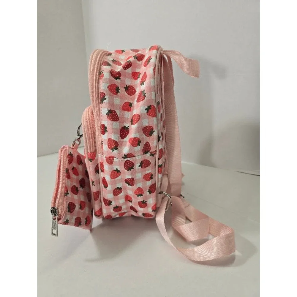 Madden Girl Mini Backpack & Coin purse Key chain Pink Strawberry Gingham